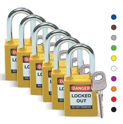 LOTO lås 38mm stålbøyle KD 6pk Brady, 6,35mm bøyle, 38mm bøylehøyde