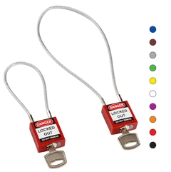 LOTO lås 4,7mm stålwire PVC belagt KD Brady, ulik nøkkel pr lås