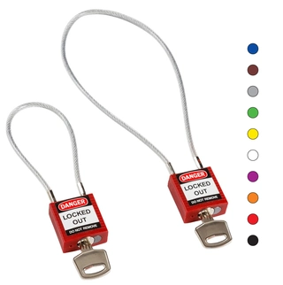 LOTO lås 4,7mm stålwire PVC belagt KD Brady, ulik nøkkel pr lås