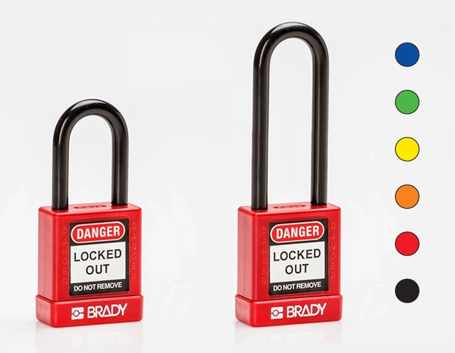 LOTO lås solid "elektro" KD 6pk Brady, 6,5mm nylonbelagt stålbøyle 
