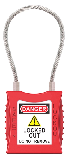 LOTO lås rød 4,7mm stålwire KD Økonomi, ulik nøkkel pr lås, 76mm bøyleh