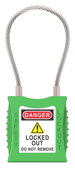 LOTO lås grønn 4,7mm stålwire KD Økonomi, ulik nøkkel pr lås, 76mm bøyleh