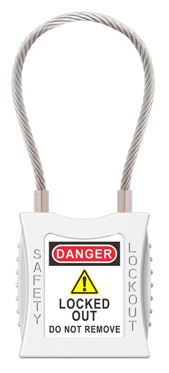 LOTO lås hvit 4,7mm stålwire KD Økonomi, ulik nøkkel pr lås, 76mm bøyleh