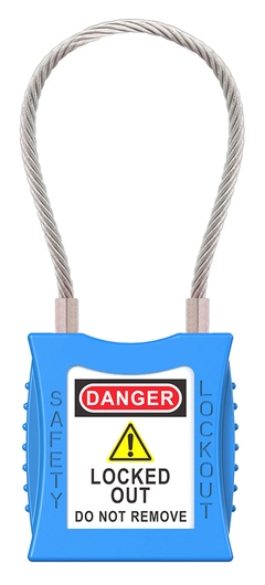 LOTO lås blå 4,7mm stålwire KD Økonomi, ulik nøkkel pr lås, 76mm bøyleh