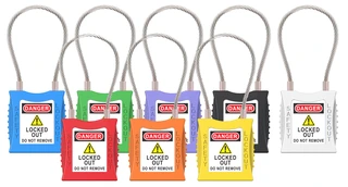 LOTO lås  4,7mm stålwire 76mm bøyleh KD Økonomi, ulik nøkkel pr lås, PVC belagt