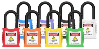 LOTO lås elektro kompakt 4,5mm nyoln KD Økonomi, ulik nøkkel pr lås, 28mm bøyleh