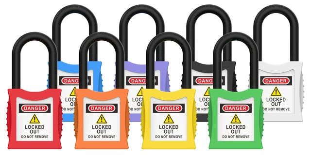 LOTO lås elektro kompakt 4,5mm nyoln KD Økonomi, ulik nøkkel pr lås, 28mm bøyleh 