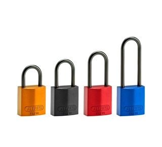 LOTO alu lås kompakt 4,75mm alu bøyle KD Brady 6pk, tynn bøyle,ulik nøkkel pr lås