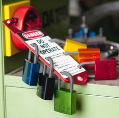 LOTO alu lås 6,35mm bøyle KD 6pk Brady, 25mm høyde, ulik nøkkel pr lås