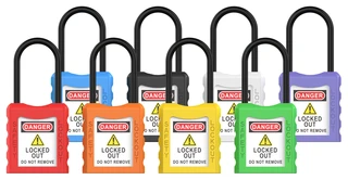 LOTO lås elektro tynn 4mm nylonbøyle KD Økonomi, ulik nøkkel pr lås, 38mm bøyleh
