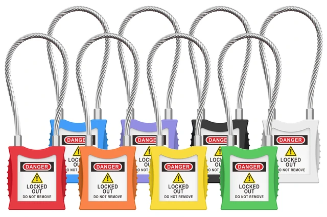 LOTO lås kompakt 4,7mm ståvaier KD Økonomi, ulik nøkkel pr lås, 76mm bøyleh 