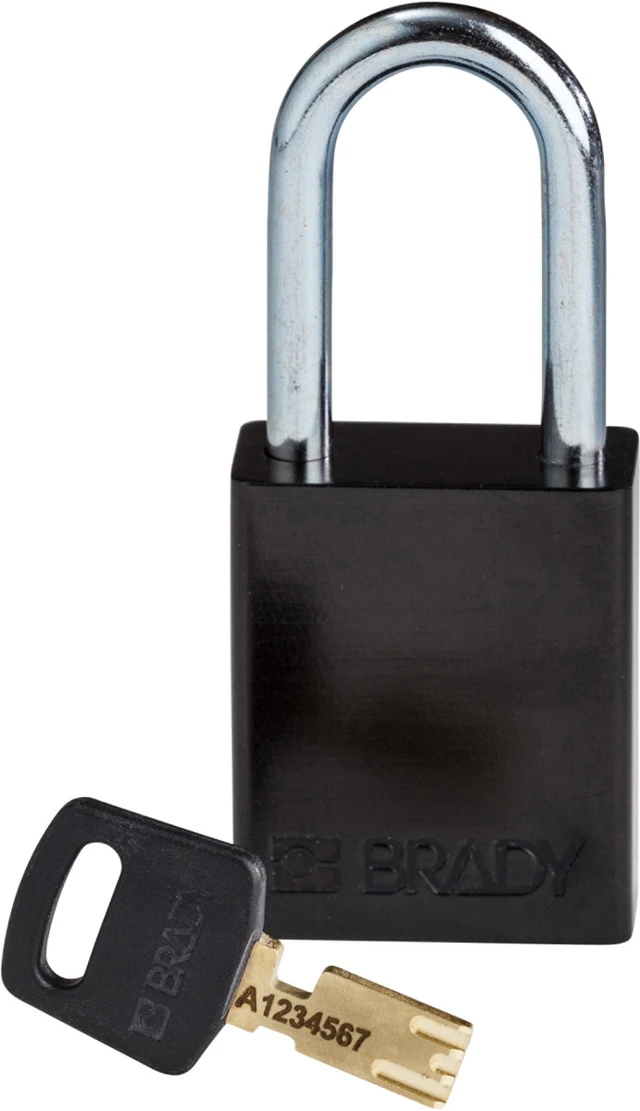 LOTO alu lås sort Safekey 38mm KD Brady 6,35mm stålbøyle, 38mm bøylehøyde 
