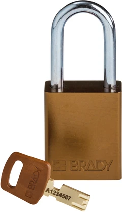 LOTO alu lås brun Safekey 38mm KD Brady 6,35mm stålbøyle, 38mm bøylehøyde