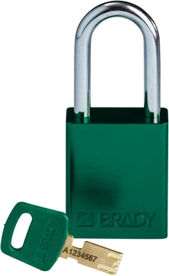 LOTO alu lås grønn Safekey 38mm KD Brady 6,35mm stålbøyle, 38mm bøylehøyde