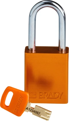 LOTO alu lås orange Safekey 38mm KD Brady 6,35mm stålbøyle, 38mm bøylehøyde