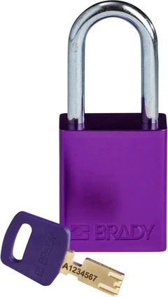 LOTO alu lås lilla Safekey 38mm KD Brady 6,35mm stålbøyle, 38mm bøylehøyde