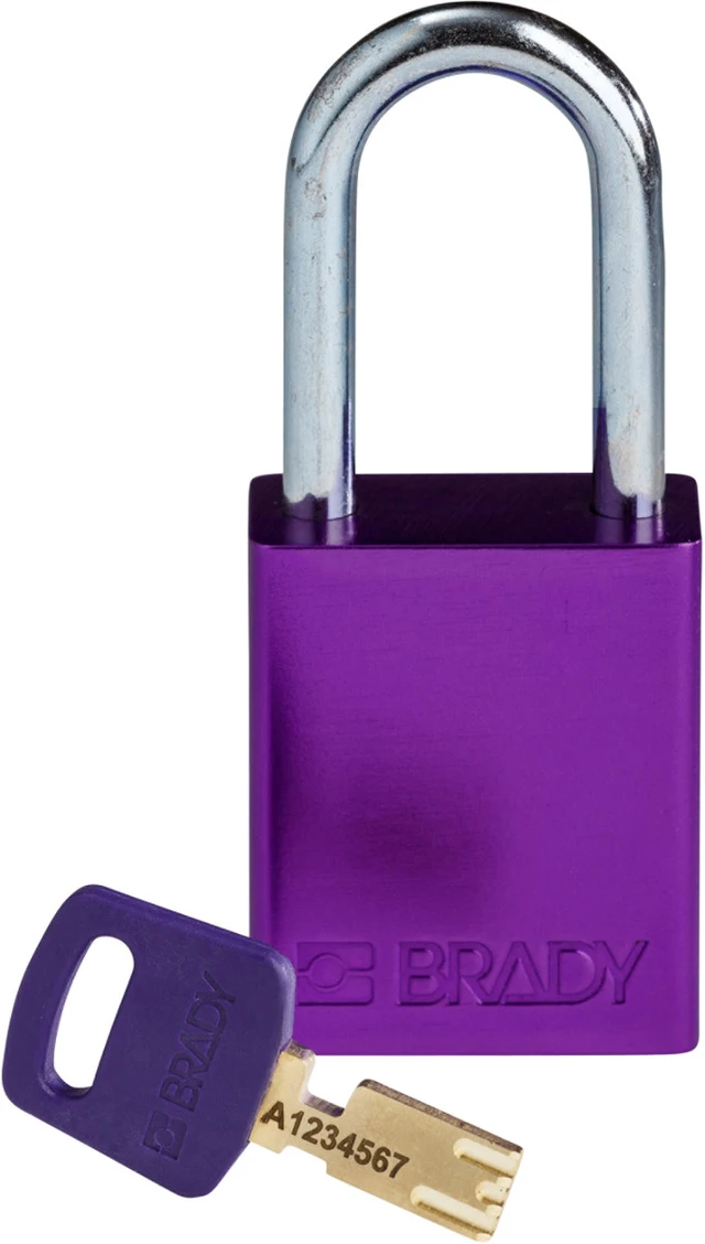 LOTO alu lås lilla Safekey 38mm KD Brady 6,35mm stålbøyle, 38mm bøylehøyde 