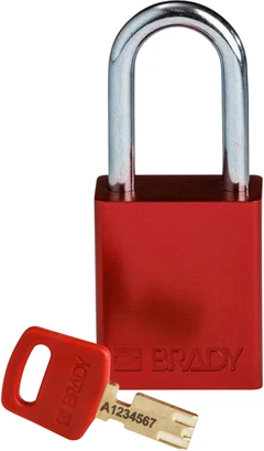 LOTO alu lås rød Safekey 38mm KD Brady 6,35mm stålbøyle, 38mm bøylehøyde