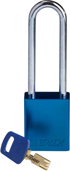 LOTO alu lås blå Safekey 76mm KD Brady 6,35mm stålbøyle, 76mm bøylehøyde