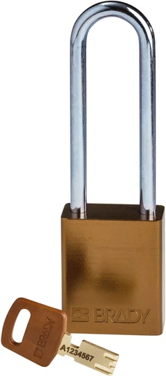 LOTO alu lås brun Safekey 76mm KD Brady 6,35mm stålbøyle, 76mm bøylehøyde