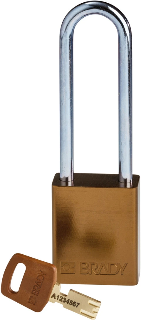 LOTO alu lås brun Safekey 76mm KD Brady 6,35mm stålbøyle, 76mm bøylehøyde 