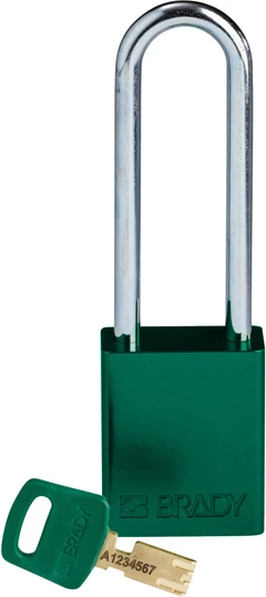LOTO alu lås grønn Safekey 76mm KD Brady 6,35mm stålbøyle, 76mm bøylehøyde